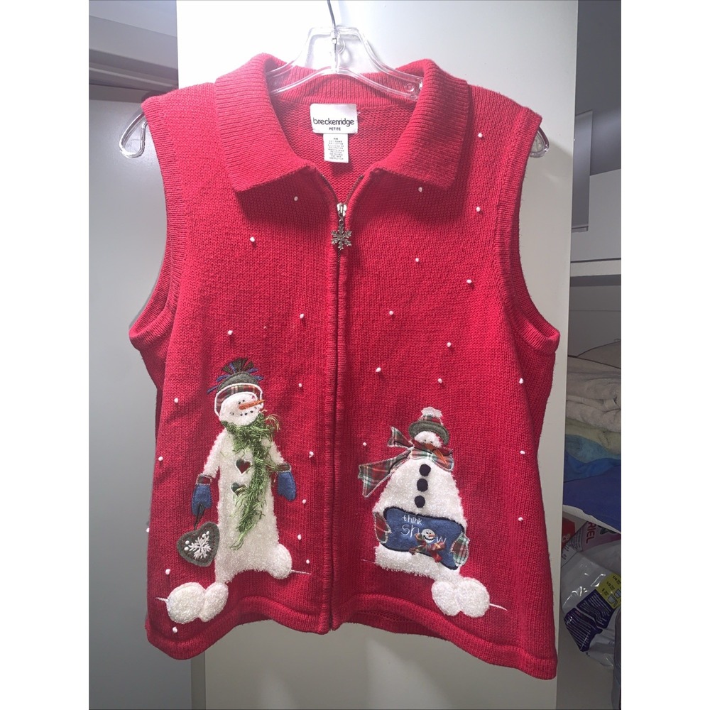 Women's Breck Bridge Petite Knitted Sleeveless Vest Christmas Theme medium